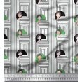 thumbnail image 1 of Soimoi Tissu Satin Modal Vert Rayé & Imprimé Visage Humain pour Femmes au Mètre 42 Pouces de Large, 1 of 3