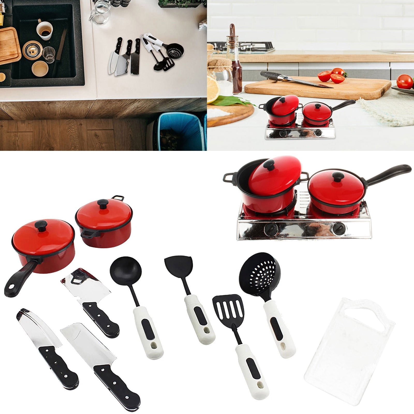 Children Play Kitchen Toy Set 13 Red Tableware Baby Cooking Playset
