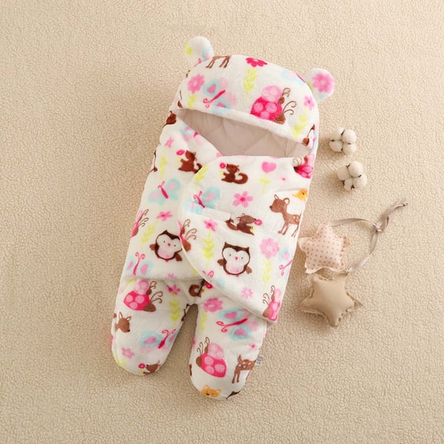 LSLJS Newborn Baby Boy Girl Cute Print Flannel Receiving Sleeping Blanket Wrap Swaddle, Baby Swaddle