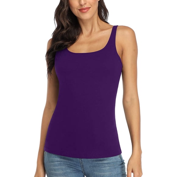 Women's Cotton Tank Top Adjustable Wide Strap Camisole with Shelf Bra Undershirt