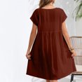 thumbnail image 4 of Yuyuzo Robes d'Été pour Femmes 2025 Coton Lin Manches Courtes Plissées Robe Midi Décontractée T-Shirt Fluide Robe d'Été, 4 of 5