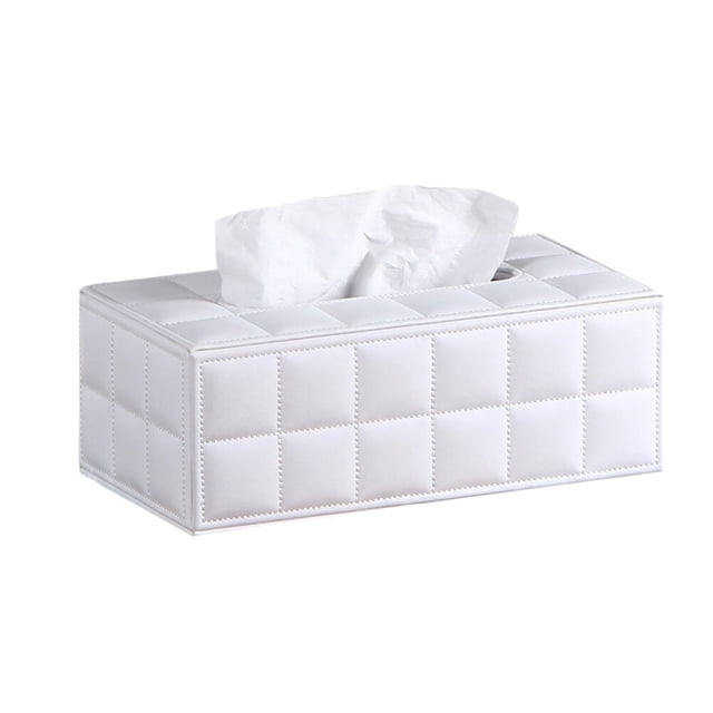 KAKOWELY Simple PU Tissue Box Paper Towel Holder Desktop Napkin Storage Container for Home Office (Size L, White),9.84"X5.43"X3.74"