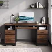 Bestier 59" Computer Desk with 4 Drawers, Office Executive Desk with File Drawer, Keyboard Tray for Home Office, Cherry