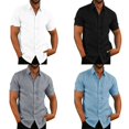 thumbnail image 4 of Mens Short Sleeve Shirt Button Down Fishing Spread Collar Plain Tops, 4 of 4