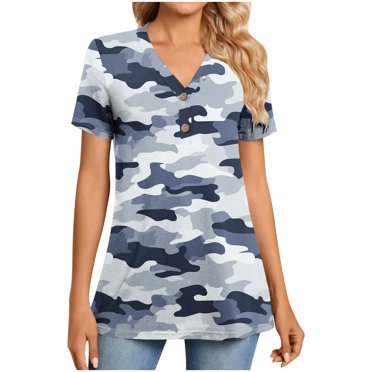 Zpanxa Blouse à Col en V à Imprimé Floral pour Femme en Doux 100 % Coton, Chemise à Manches Courtes Boutonnée pour l'Été