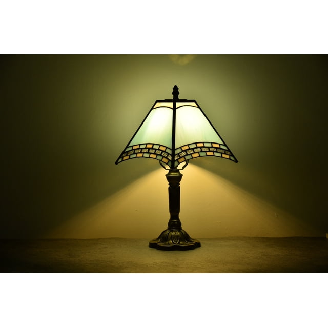 Tiffany Style Lamp Table Lamp Bedside Desk LED Lamp Bedroom Stained-Glass 14.5'' Height Blue