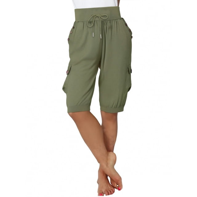 Pantalon Cargo Ample Décontracté pour Femmes, Uni, à Cordon de Serrage, Jambe Grand, Court