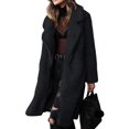 thumbnail image 2 of Innerwin Coat Fuzzy Fleece Ladies Outwear Mid Length Lapel Loose Jacket Black M, 2 of 5