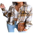 thumbnail image 2 of EIMELI Women Plaid Wool Jacket  Adults Button-down Color Block Lantern Sleeve Lapel Cardigan, 2 of 7