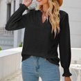 thumbnail image 2 of IROINID Reduced Womens Long Sleeve V-Neck Shirts Lounge Comfortable Solid Color Ruffle Sleeve Tops Blouse,Black, 2 of 5