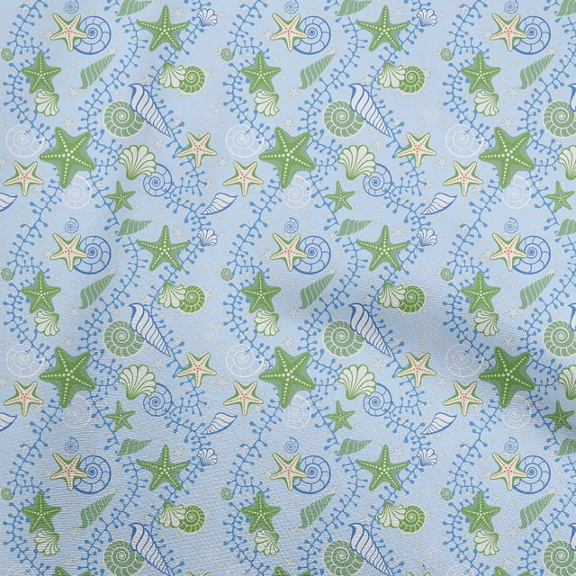 oneOone Rayon Dusty Blue Fabric Beach Seashell Sewing Craft Projects Fabric Prints By Yard 56 Inch Wide