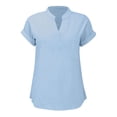 thumbnail image 4 of WEIYLL Womens T-Shirts Summer Loose Fit V Neck Curved Hem Flowy Solid Blue Tops Sizes XXL, 4 of 5