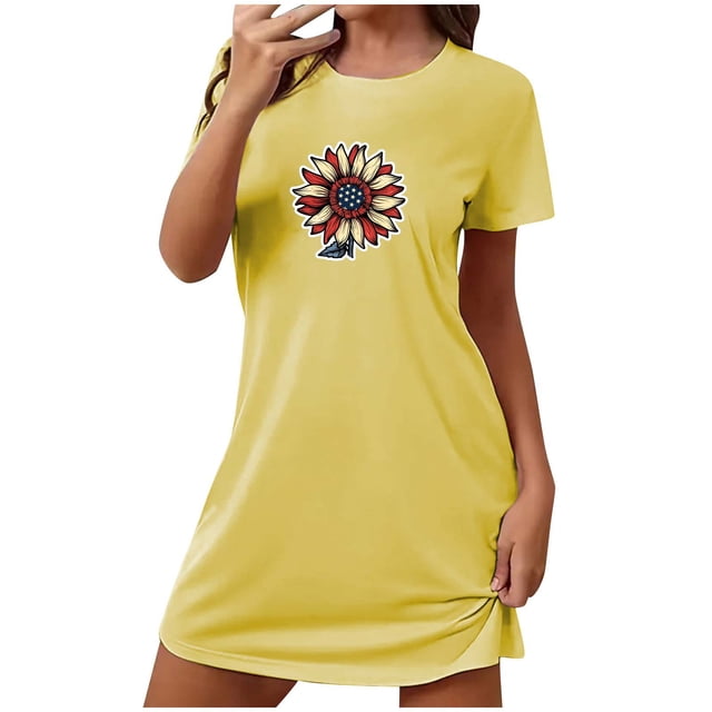 Birdeem Chemises de Nuit pour Femmes Chemise de Nuit Courte Surdimensionnée pour Femmes Robe Imprimée à Col Rond et Manches Courtes