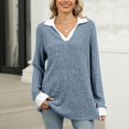 thumbnail image 2 of AherBiu Womens Tops Ribbed Knitted Long Sleeve Trendy Loose Tops Comfy Fall Collared Shirts Blouses, 2 of 7