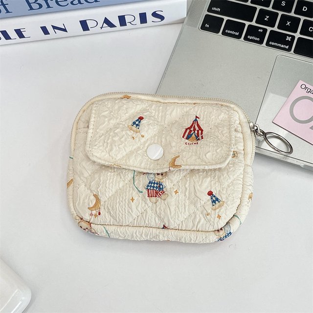Cute Cartoon Floral Quilted Coin Purse Mini Canvas Wallet Multi-Functional Storage Bag Women Makeup Lipstick Bags Jewelry Packing Bag