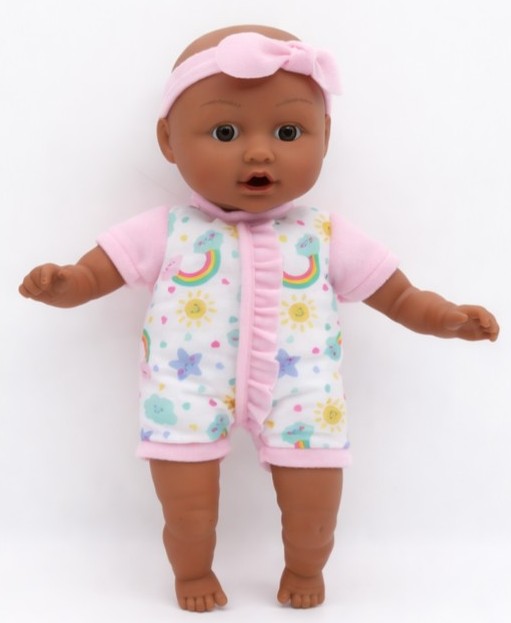 My Sweet Baby 13 pouces Poupée bébé avec porte-bébé et poignée, 4 pièces incluses, teint foncé, thème rose
