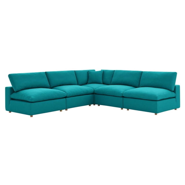 Modway Commix 5-Piece Down Filled Overstuffed Armless Sectional Sofa in Teal