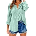 thumbnail image 4 of Wensltd V-Neck Long Sleeve Shirts for Women Loose Button Linen Tunic Summer Blouse With Pocket, 4 of 6