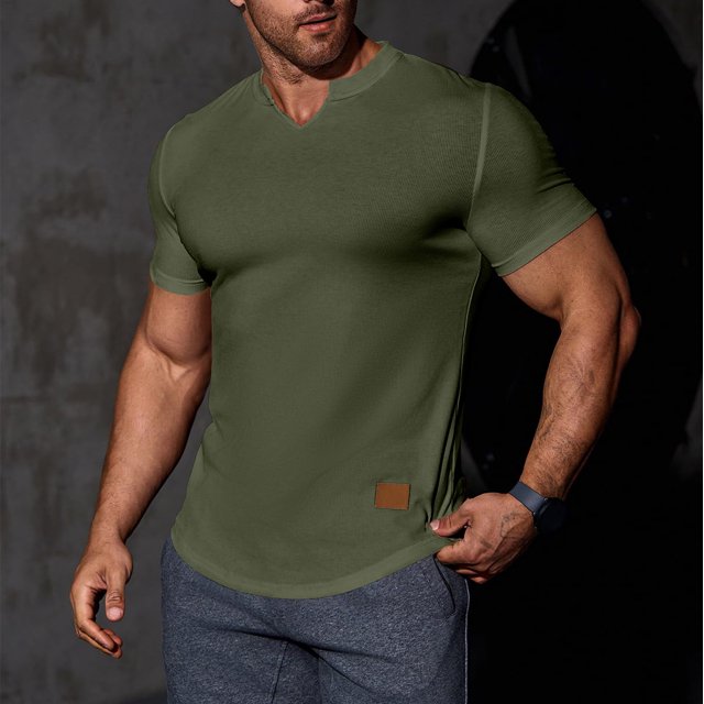 asjyhkr Mens Workout Compression T Shirts Ribbed V Neck Short Sleeve Tops Summer 2025 Gym Athletic Running Tees