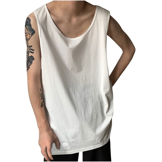 Tank Top for Men, Mens Summer Solid Fitness Sports Round Neck Large Tank Top