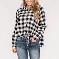 thumbnail image 2 of Women Fall Loose Plaid Tied Knot Long Sleeve Cardigan Shirt, 2 of 8