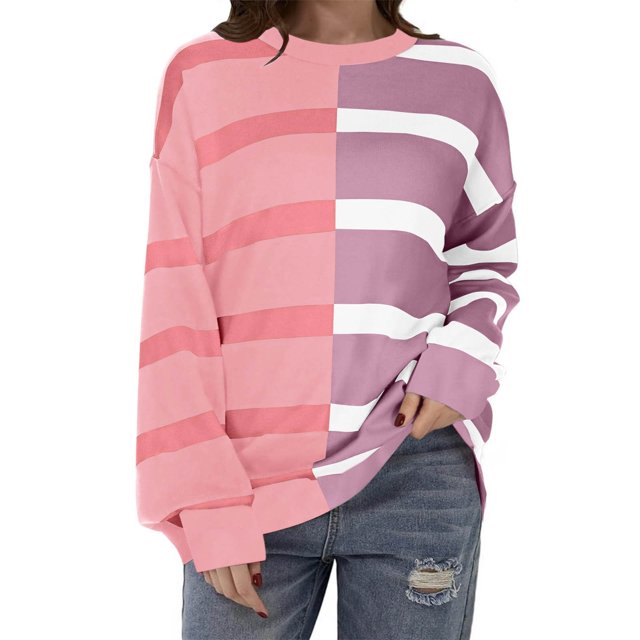 Rbaofujie Couples Chandails à Capuchon pour Femmes Mode Décontractée Imprimé Col Rond Manches Longues Chandail à Enfiler Haut Chandails Rose Chandails pour Dames