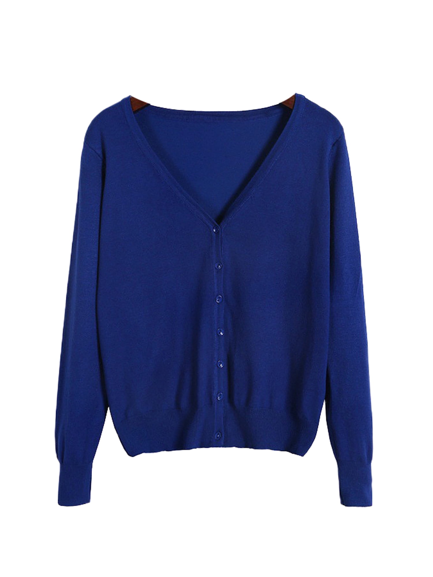 Innerwin Cardigan Sweater V Neck Ladies Coat Fall Solid Color Loose Outwear Colorful Blue 4XL