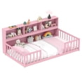 thumbnail image 1 of Costway Lit Montessori Format Simple au Sol avec Étagères de Rangement Bibliothèque et Barrières de Sécurité Rose, 1 of 10