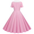 thumbnail image 4 of Robes d'Été pour Femmes 2025 Commerce Extérieur Col en V Manches Courtes Rétro Double Boutonnage Bouton Robe d'Été Rose S, 4 of 4