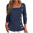 thumbnail image 1 of Timegard Womens Long Sleeve Tops Square Neck Ruched Button Side Blouse Comfy Casual Tunic Tops Tee, 1 of 5