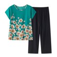 thumbnail image 1 of Mikilon Ensemble Élégant pour Femmes 2 Pcs Coton Lin Costume Deux Pièces Manches Courtes Col Rond Haut Imprimé Pantalon Ensemble Bleu-B 2TG, 1 of 3