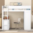 thumbnail image 2 of Euroco Wood Twin Size Loft Bed with Desk and Wardrobe, Built-in Desk with 2 Drawers, Big Wardrobe with Sliding Door and Clothes Hanger for Kids Teens Adults, White, 2 of 16
