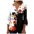 thumbnail image 2 of T-Shirt à Manches Courtes à Imprimé Floral Top Dames Beige L, 2 of 5