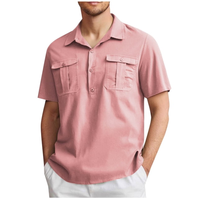 Polos pour Hommes avec Poche Manches Courtes Légers Chemise Cargo à Boutons à Col Chemises de Plein Air Pêche Randonnée Voyage