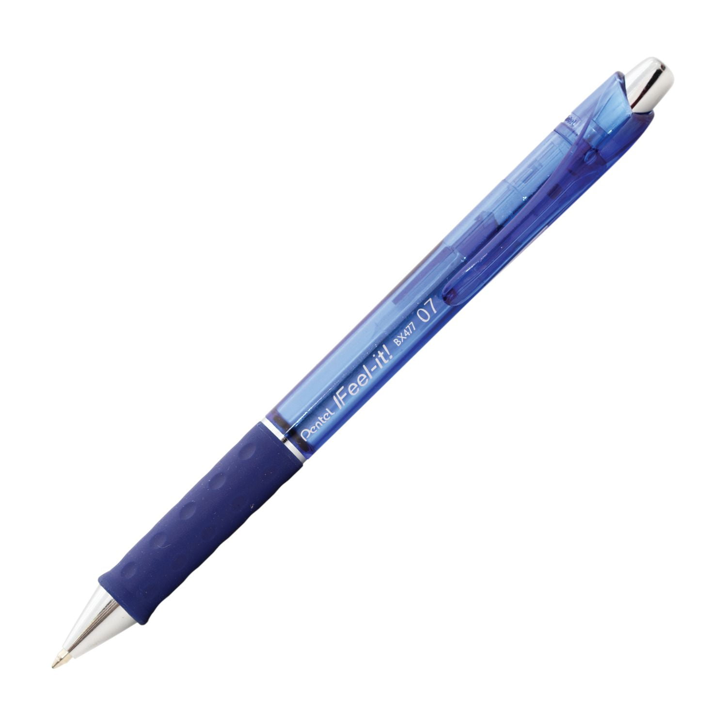 Pentel Feel-It!, Low Viscosity, Retractable Ballpoint Pen, Blue Ink, Metal Tip, 0.7mm, Box of 12