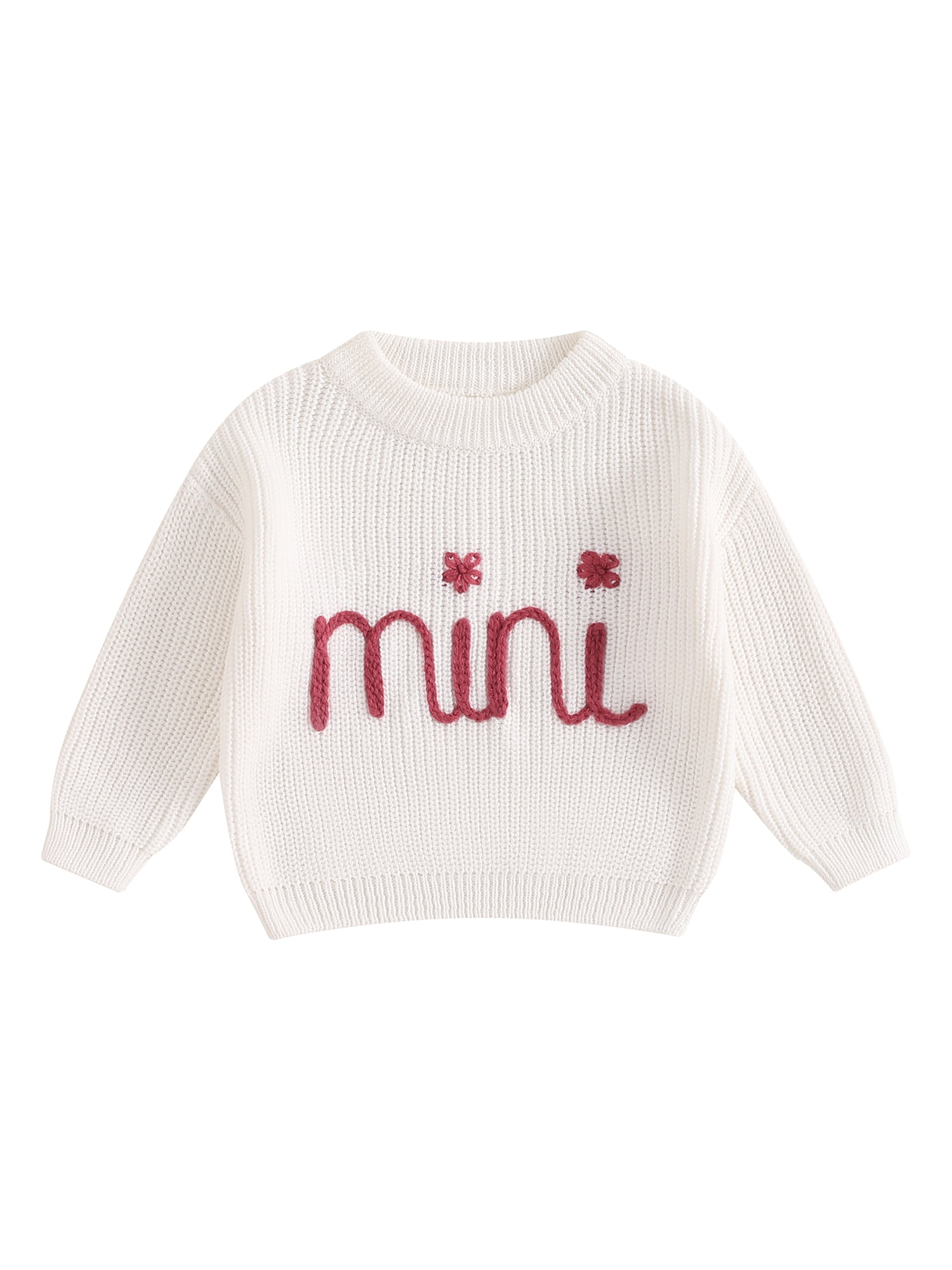 FOCUSNORM Chandails en Coton Assortis pour la Famille Maman et Moi Broderie Lettre Col Rond Tricot Confortable Pull Chaud