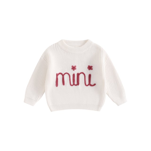Wangsaura Family Matching Sweaters Mommy and Me Letter Embroidery Round Neck Knitwear Comfortable Warm Tops