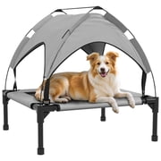 PawHut Elevated Dog Bed Cooling Dog Cot Bed w/ Canopy, for S M Light Grey