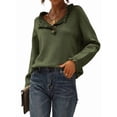thumbnail image 2 of Women Sweaters Fall Winter Clothes Long Sleeve Button Up Ruffle Crew Neck Casual Knitted Pullover Tops Olive Green L, 2 of 8