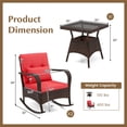 thumbnail image 3 of Costway 3 PCS Rocking Bistro Set with Removable Cushions & Tempered Glass Top Coffee Table Red, 3 of 10