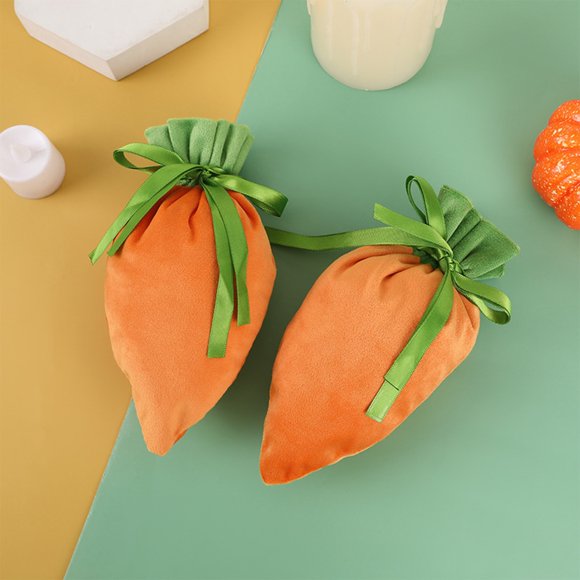 Yhmxh 2 Pcs Easter Carrot Drawstring Bags 4.72x7.48 inch Carrot Shaped Fabric Treat Gift Bags for Spring Easter Basket Stuffers Egg Hunt Outdoor Party Supplies Happy Easter Decorations