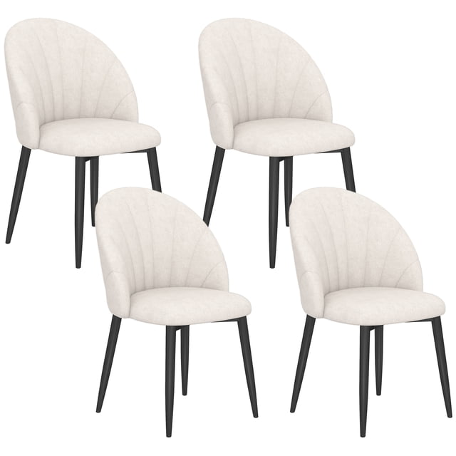 HOMCOM Dining Chairs Set of 4 Kitchen Chairs with Metal Legs Cream White