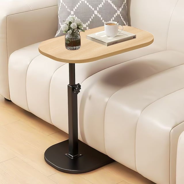 ZYNERY Table d'Appoint en Bois en Forme de C 30x45x45-80 cm, Hauteur Réglable avec Rotation à 360°, Petite Table à Café/collations pour Sofa/lit (Bois)