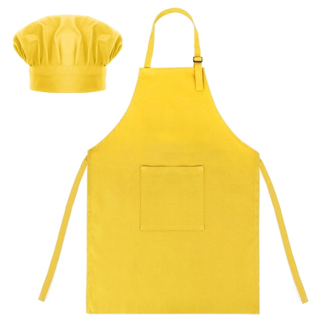 TOPTIE Cotton Canvas Kids Cooking Aprons and Chef Hat Set