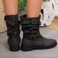 thumbnail image 4 of LOVZFMLL Boots for Women Mid Calf Stovepipe Boots Buckle Round Toe Slip Resistant Low Block Heel Suede Fall Winter Boots, 4 of 6