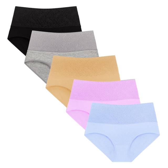 Plebaso Lot de 5 Culottes en Coton pour Femmes, Taille Haute, Extensibles, Culottes Couvrantes pour Dames, Tailles TP-6TG