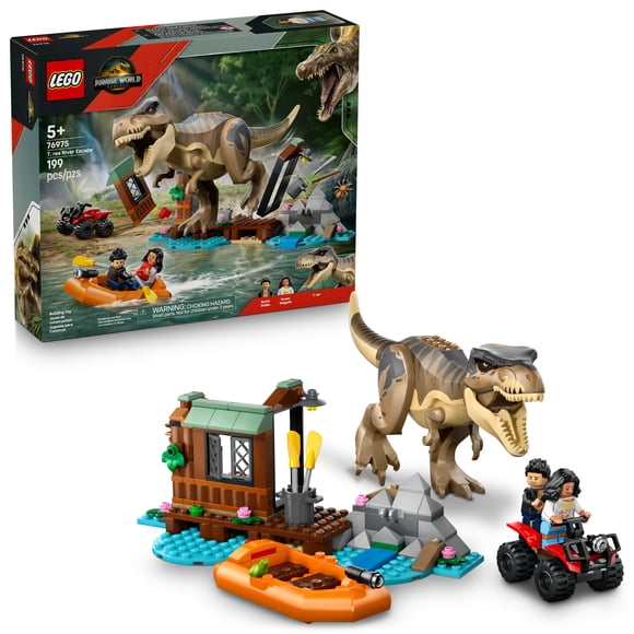 LEGO Jurassic World L’Évasion sur la Rivière du T.rex, Ensemble de Construction avec Figurine de Dinosaure 76975