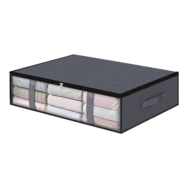 Underbed Storage Bag with Clear Window - Foldable Non-Woven Fabric Organizer for Clothes, Blankets & Quilts, 60x45x15cm Large Capacity Breathable Moving Packing Bag