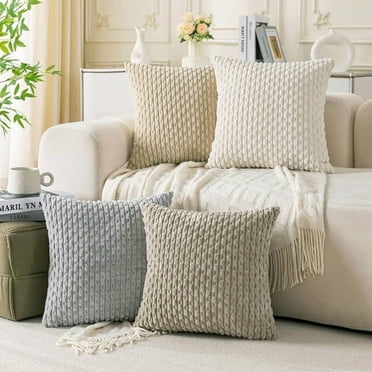 HAPPINESS 24"x24" Throw Pillowcase Corduroy Cushion Covers Set of 4