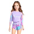 thumbnail image 1 of Doomiva Girls Long Sleeve Rash Tops with Swim Shorts Pants Bathing Suit UPF 50+ Rash Guard Swimsuit Purple 2-3, 1 of 6